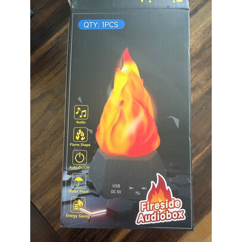 Fireside Audiobox Flame Speaker‎ OS Orange LED Fire Light Bluetooth USB